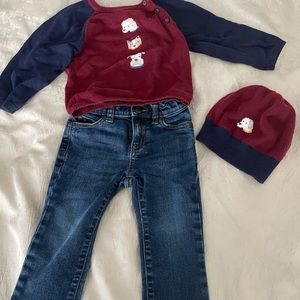 3-piece Janie and Jack outfit with jeans, sweater, and matching hat